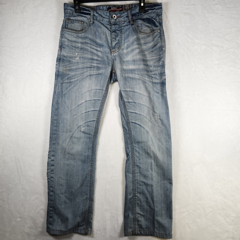 Classic Fit Original Denim Mens Jeans 34x30 Light‎ Wash Distressed